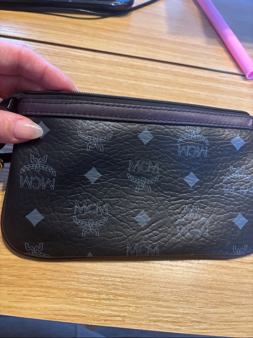 MCM Black and Dark Brown Monogram Wristlet Clutch - Picture 10 of 14
